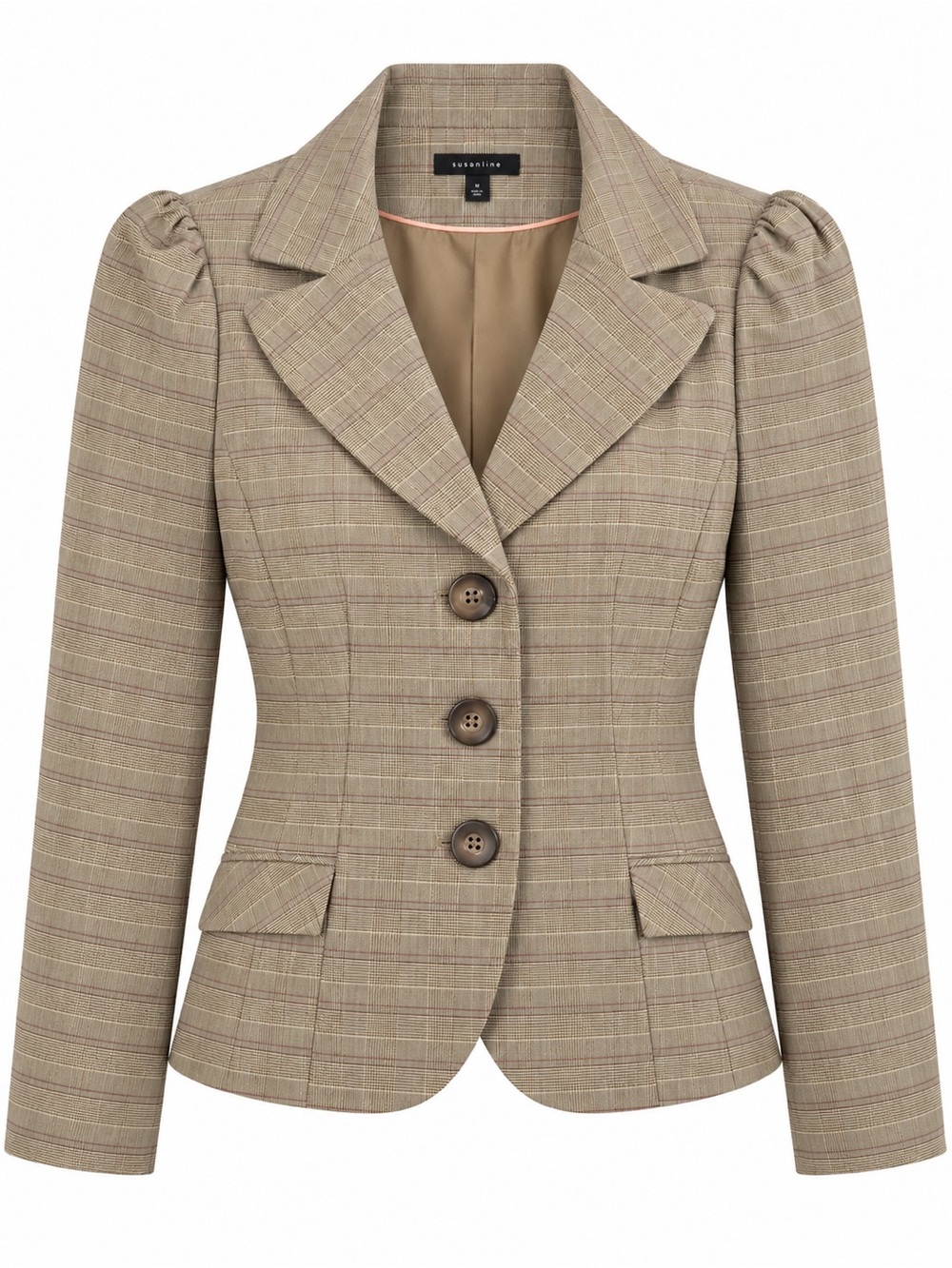 Plaid Single-Breasted Women's Blazer Jacket -Preppy, Collegiate, Tailored - Picture 1 of 10